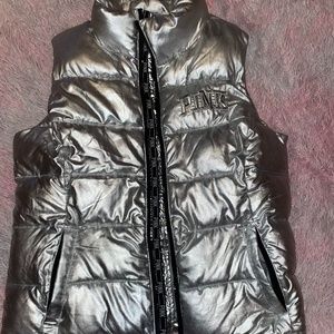 Love pink silver metallic puffer vest